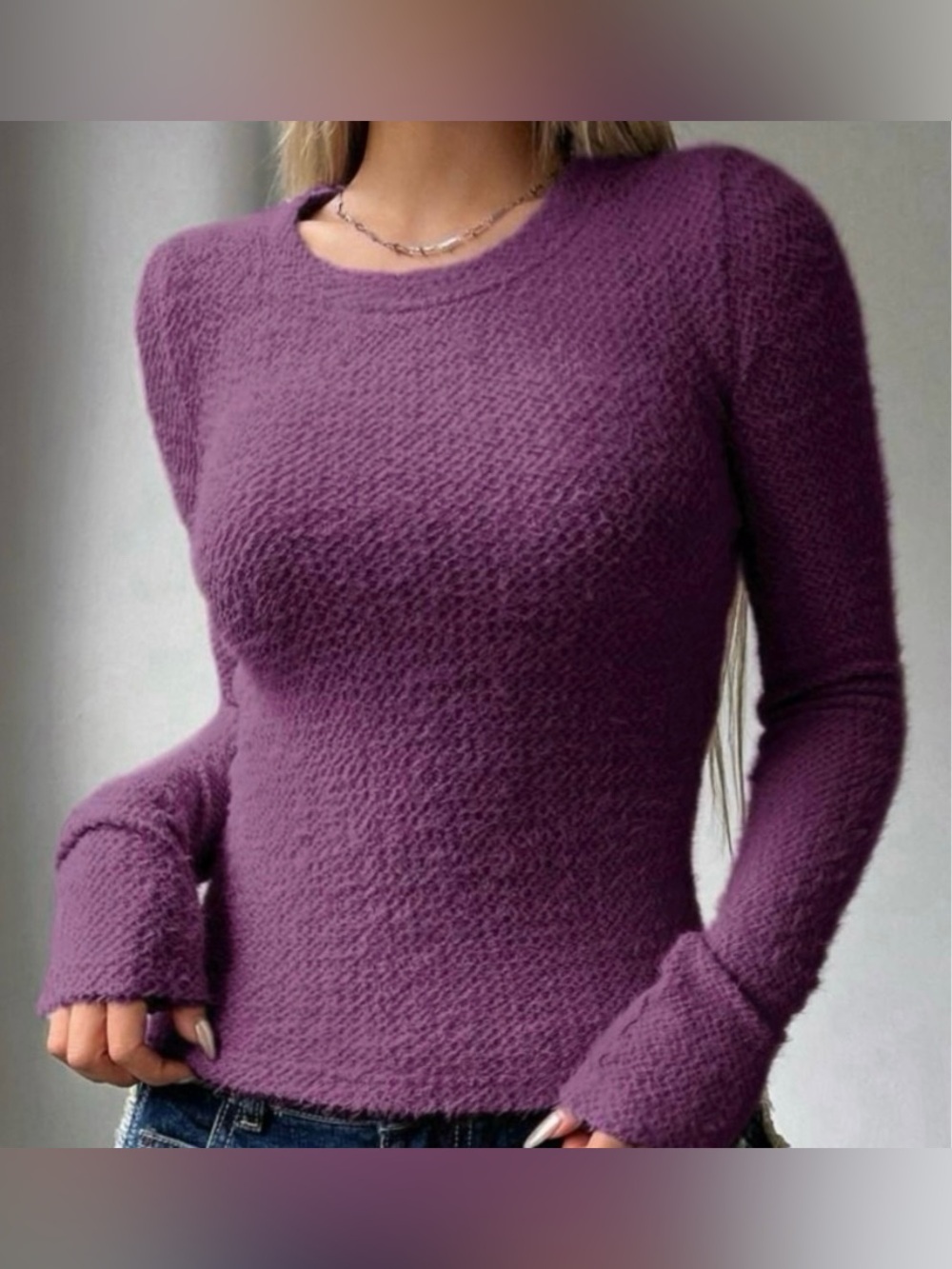 SHEIN Dazy Purple Lightweight Fuzzy Longsleeve Sweater Top - XXL
